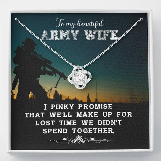 Army wife new Love Knot Necklace / To Wife From Husband / 14k White Gold Over Stainless Steel Love Knot Necklace