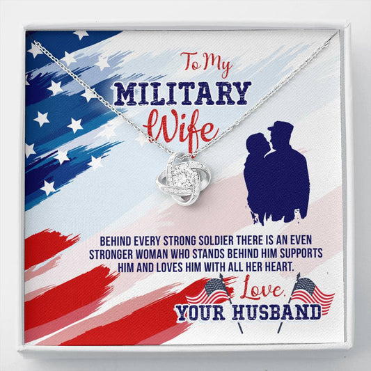 To My Milatary wife Love Knot Necklace / To Wife From Husband / 14k White Gold Over Stainless Steel Love Knot Necklace