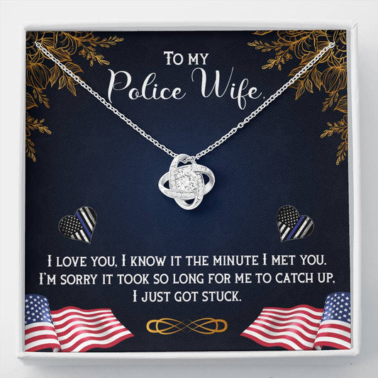 Police wife Love Knot Necklace / To Wife From Husband / 14k White Gold Over Stainless Steel Love Knot Necklace