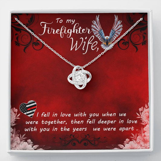 Firefighter wife Love Knot Necklace / To Wife From Husband / 14k White Gold Over Stainless Steel Love Knot Necklace