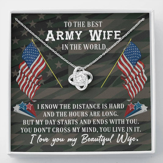 Army wife Love Knot Necklace / To Wife From Husband / 14k White Gold Over Stainless Steel Love Knot Necklace