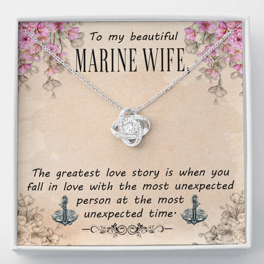 Marine wife.. Love Knot Necklace / To Wife From Husband / 14k White Gold Over Stainless Steel Love Knot Necklace