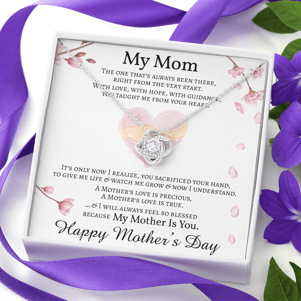 Mother's Day Message Card Necklace for Mom, Love Knot Necklace for Mom, Mom Gift from Daughter, Mom Gift from Son