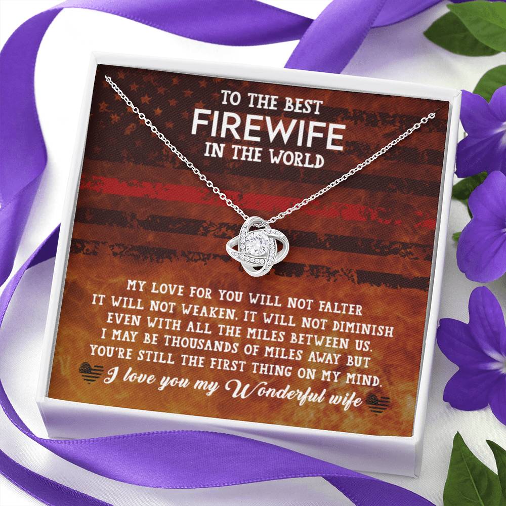 Firewife Independence day design-01 Love Knot Necklace / To Wife From Husband / 14k White Gold Over Stainless Steel Love Knot Necklace