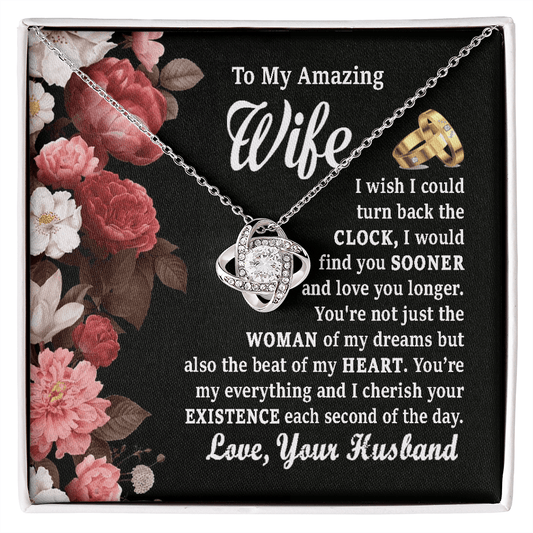 To My Amazing Wife Necklace, Love Knot Necklace for Wife, Anniversary Gift Necklace for Wife, Message Card Jewelry for Her, Wife Birthday Gift from Husband