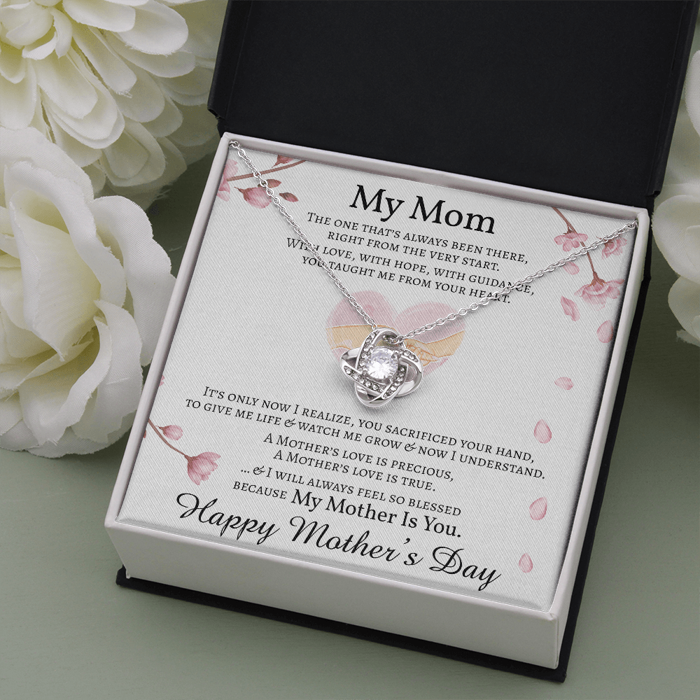 Mother's Day Message Card Necklace for Mom, Love Knot Necklace for Mom, Mom Gift from Daughter, Mom Gift from Son