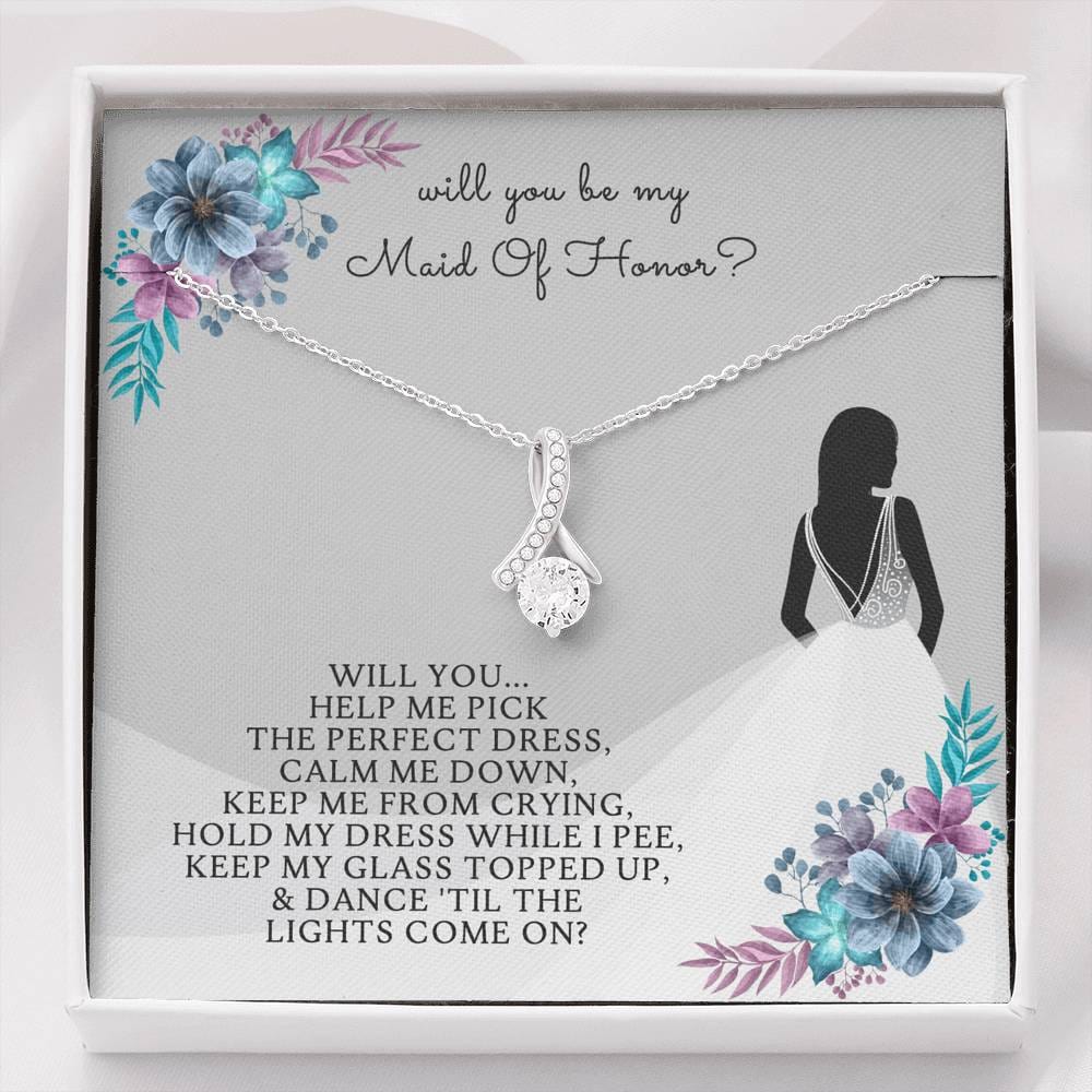 Wedding Gifts / ALLURING BEAUTY Necklace Gift / Petite Ribbon Shaped Pendant Necklace / Maid Of Honor Gifts