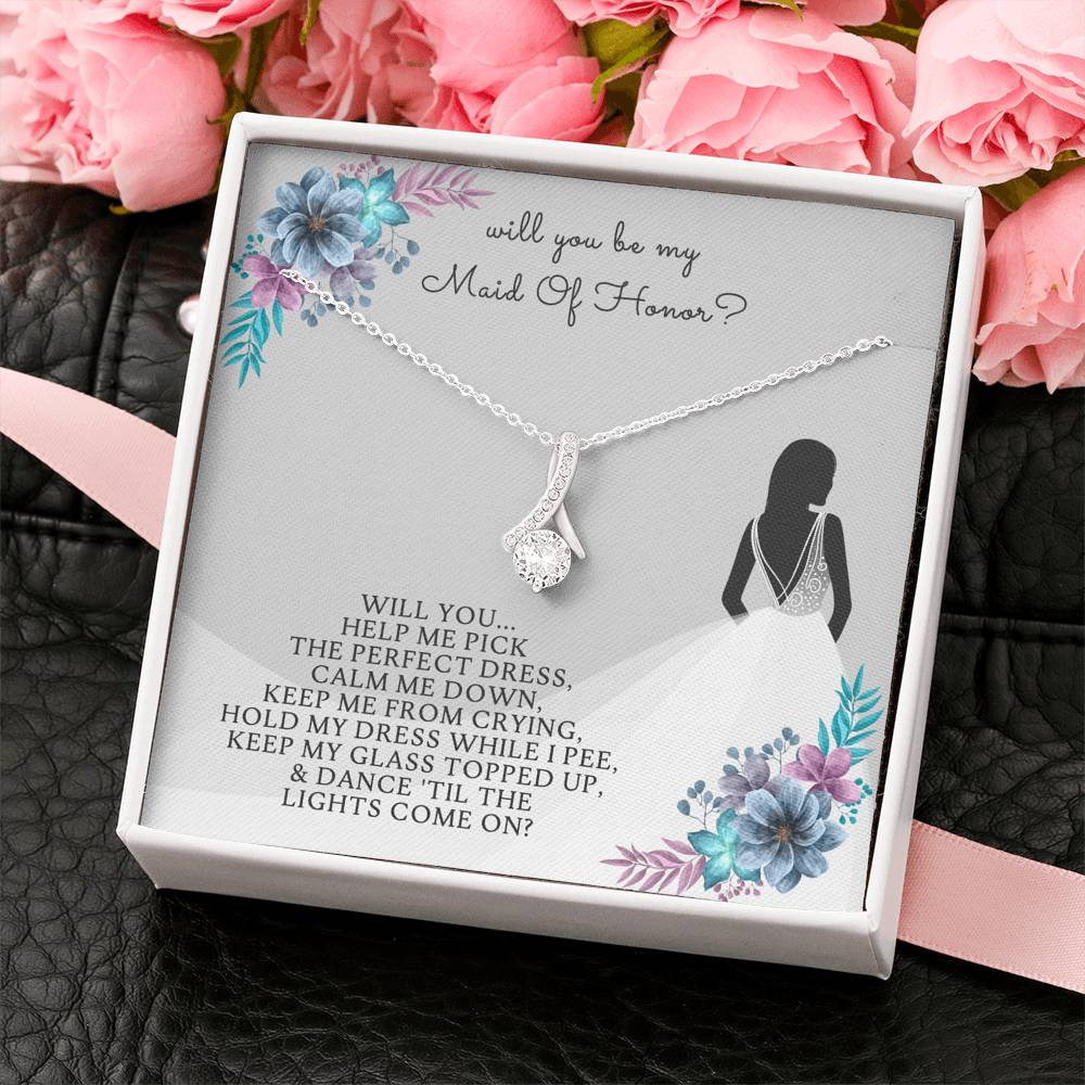 Wedding Gifts / ALLURING BEAUTY Necklace Gift / Petite Ribbon Shaped Pendant Necklace / Maid Of Honor Gifts