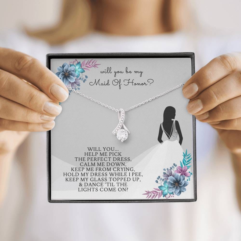 Wedding Gifts / ALLURING BEAUTY Necklace Gift / Petite Ribbon Shaped Pendant Necklace / Maid Of Honor Gifts