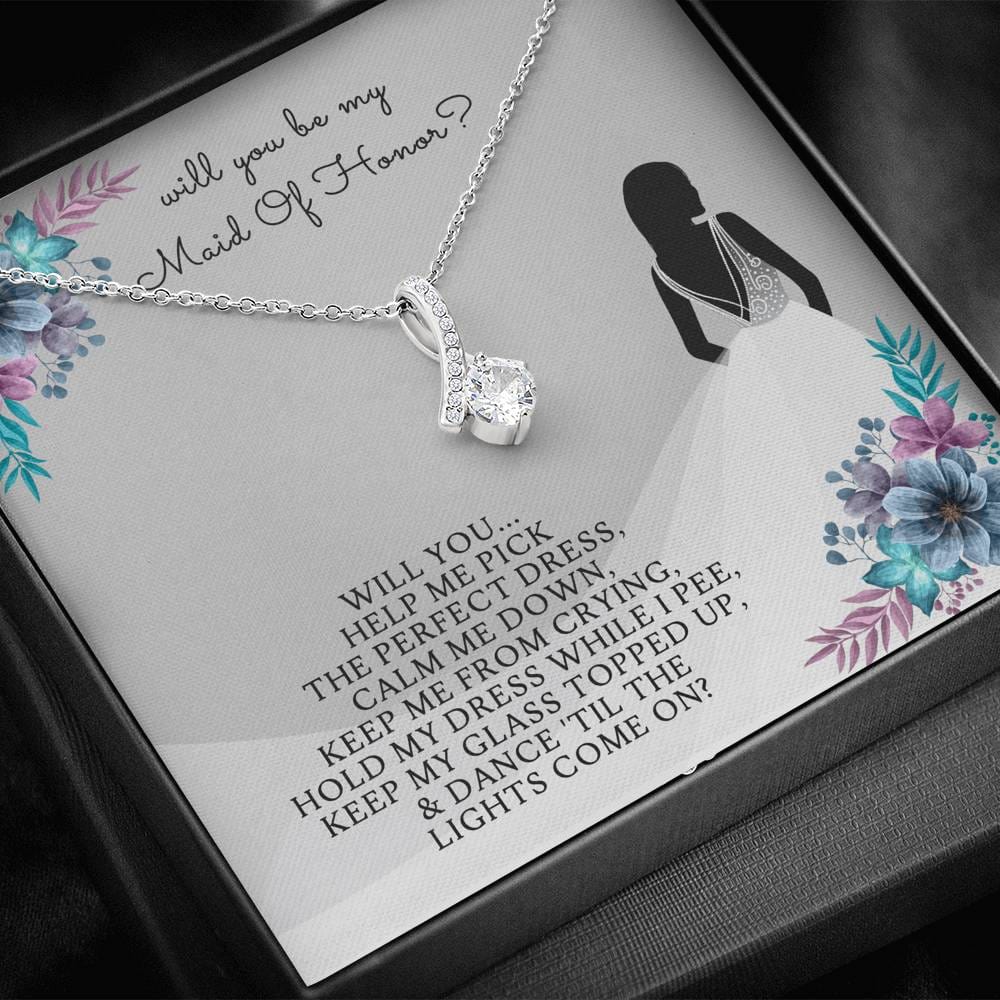 Wedding Gifts / ALLURING BEAUTY Necklace Gift / Petite Ribbon Shaped Pendant Necklace / Maid Of Honor Gifts