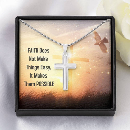 Artisan-Crafted Stainless Steel Cross Necklace, Message Card Cross Necklace, Faith Based Cross Necklace for Family and Friends