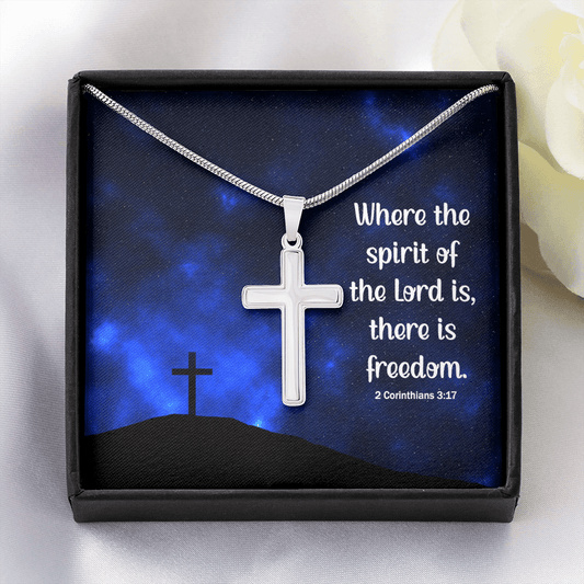 Where the spirit of the lord Artisan Crafted Cross Necklace with Message Card