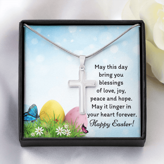 May this day bring you blessings of love Artisan Crafted Cross Necklace with Message Card