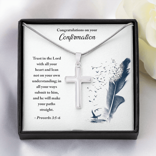Confirmation - Trust in the Lord Artisan Crafted Cross Necklace with Message Card