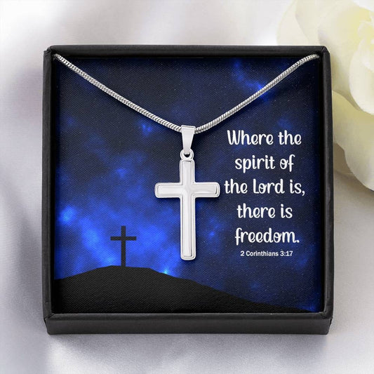 Where The Spirit of The Lord Is There Is Freedom Cross Necklace,