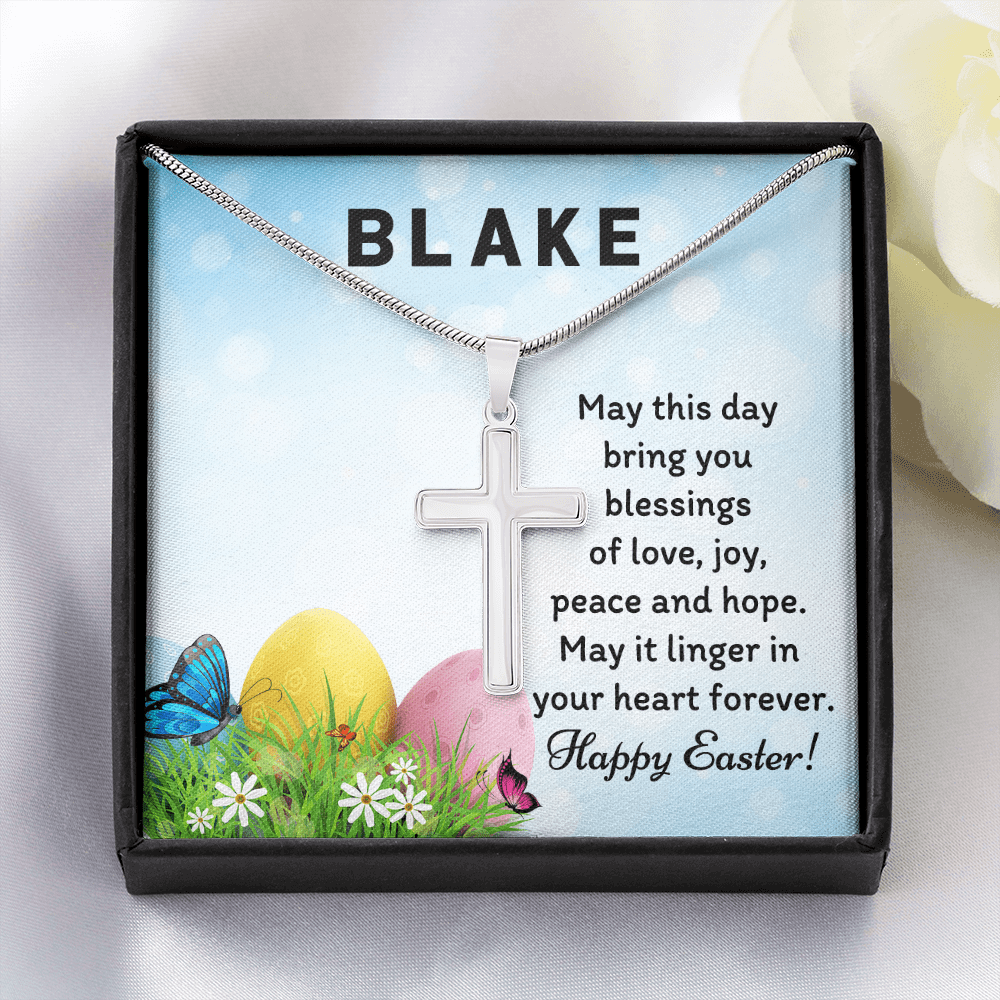 Personalized Easter Gift Card with Cross Necklace, Easter Cross Necklace For Children
