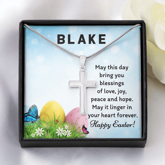 Personalized Easter Gift Card with Cross Necklace, Easter Cross Necklace For Children