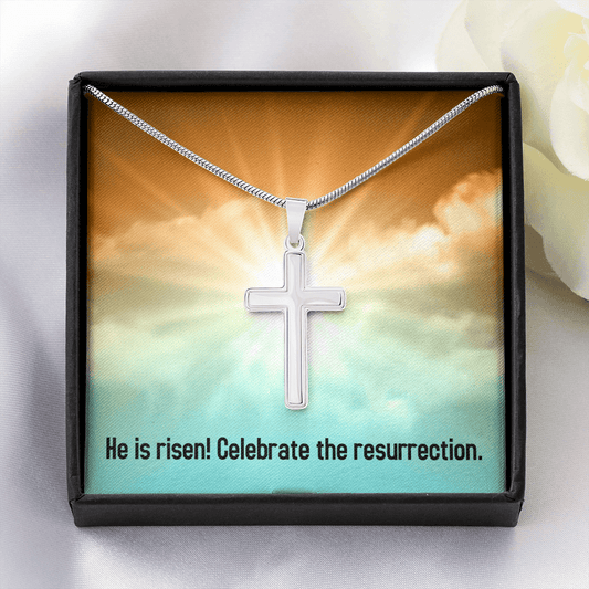 He is risen Artisan Crafted Cross Necklace with Message Card
