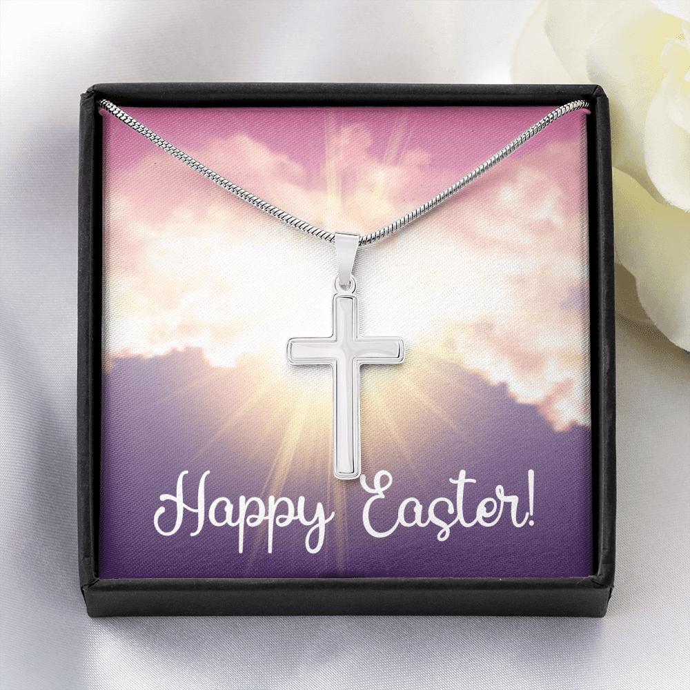Happy Easter Artisan Crafted Cross Necklace with Message Card