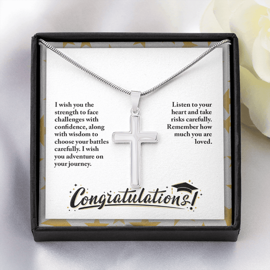 Congratulation-I wish you the strength to face Artisan Crafted Cross Necklace with Message Card