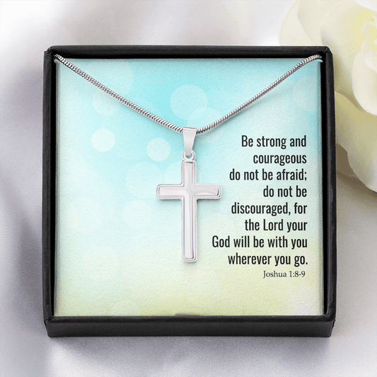the Lord your god will be with you Artisan Crafted Cross Necklace with Message Card