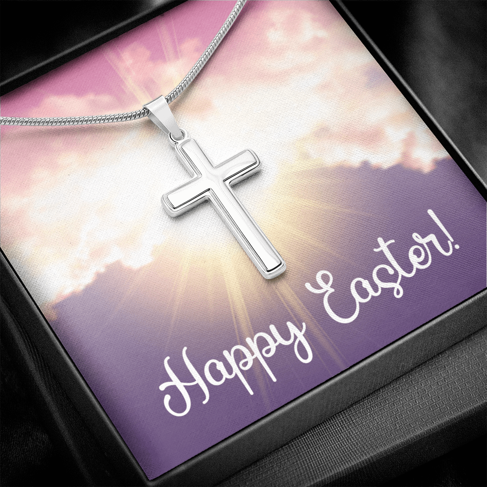 Happy Easter Artisan Crafted Cross Necklace with Message Card