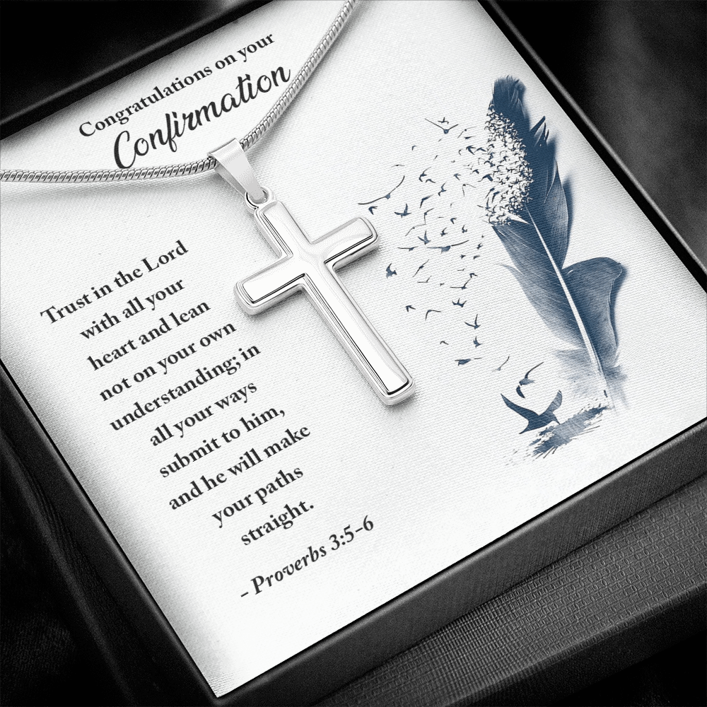 Confirmation - Trust in the Lord Artisan Crafted Cross Necklace with Message Card