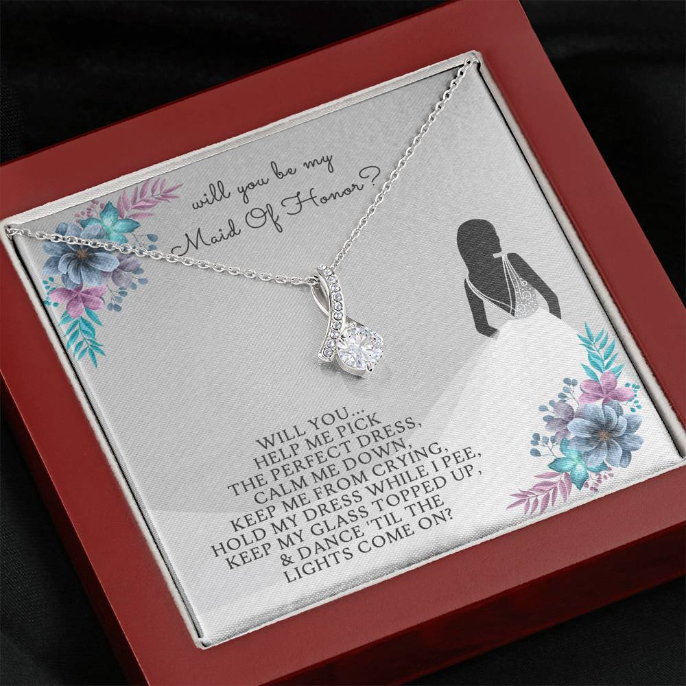 Wedding Gifts / ALLURING BEAUTY Necklace Gift / Petite Ribbon Shaped Pendant Necklace / Maid Of Honor Gifts