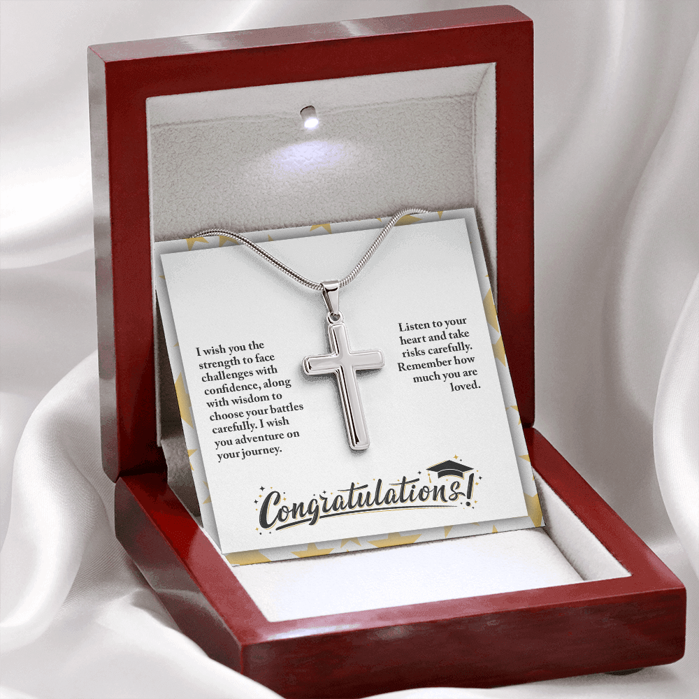 Congratulation-I wish you the strength to face Artisan Crafted Cross Necklace with Message Card