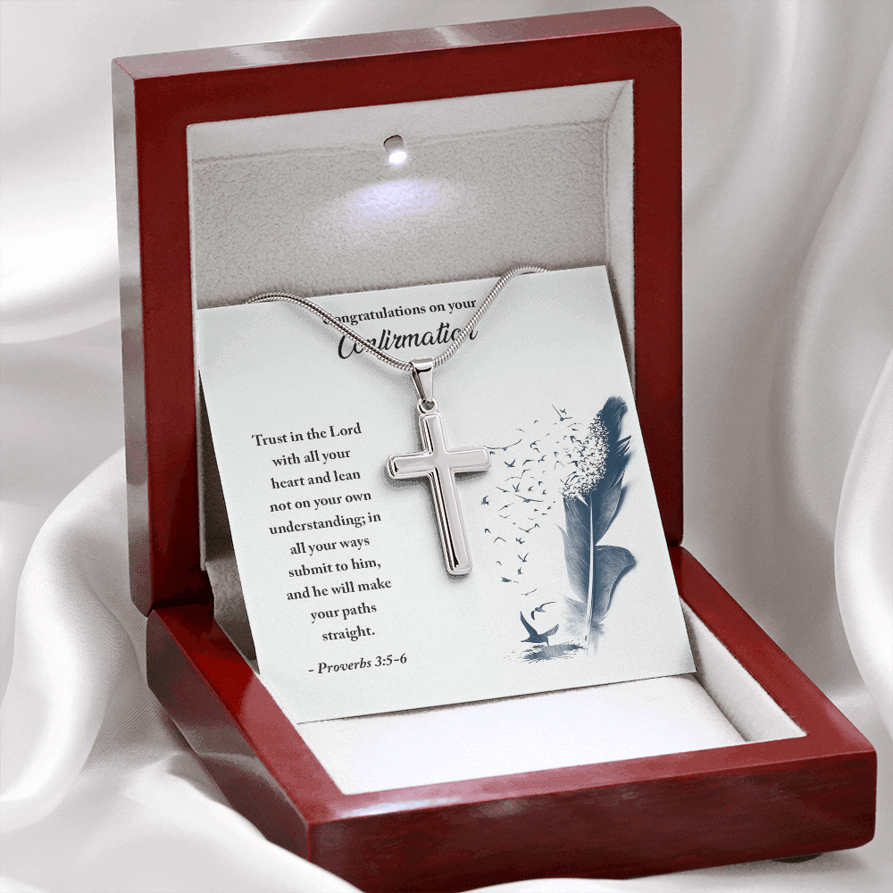 Confirmation - Trust in the Lord Artisan Crafted Cross Necklace with Message Card