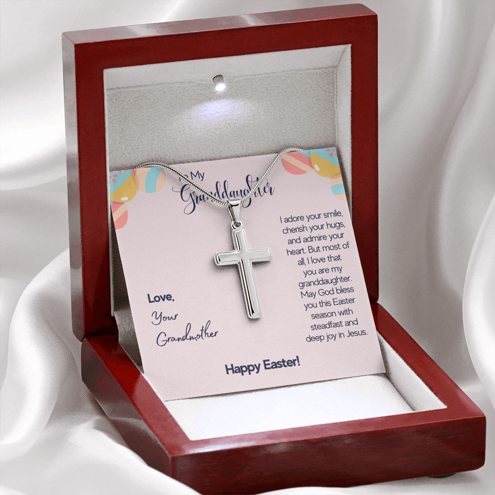 To My Granddaughter - Happy Easter Artisan Crafted Cross Necklace with Message Card