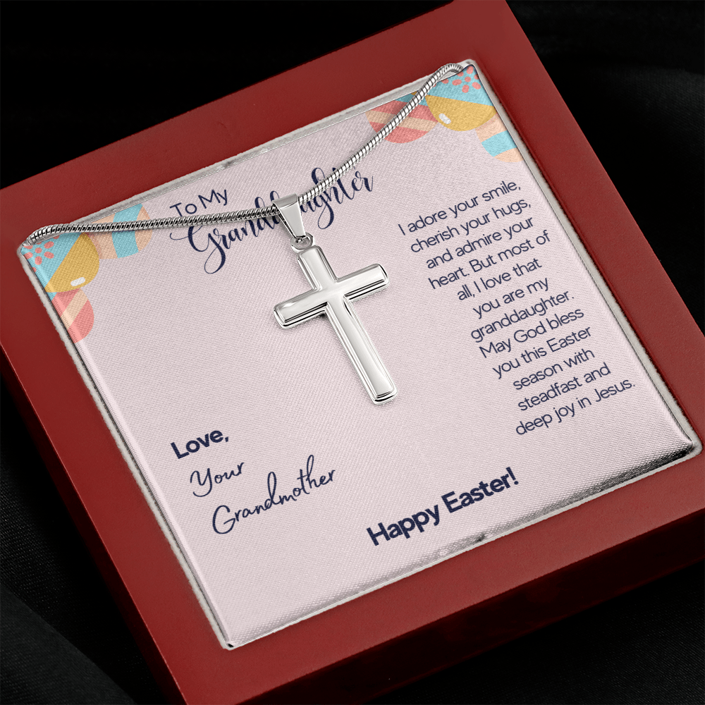 To My Granddaughter - Happy Easter Artisan Crafted Cross Necklace with Message Card