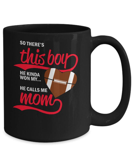 Football Mom Coffee Mug/ Mothers Day Mugs/ Heart Shaped Football Mug/ This Boy Won My Heart He Calls Me Mom Mug/ Under 20 Dollars