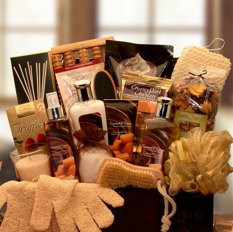 Women's Gift Baskets Spa Gift Basket for Her Caramel Spa Treasures Gift Chest Mother's Day Gift Baskets