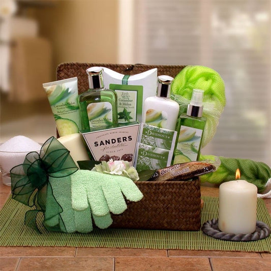 Women's Gift Baskets Spa Gift Basket for Her Serenity Spa Cucumber & Melon Gift Chest Mother's Day Gift Baskets