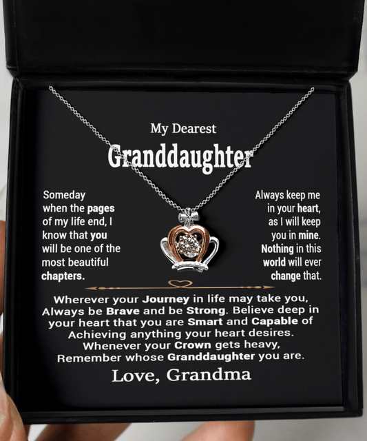To My Dearest Granddaughter Crown Necklace  Handmade from .925 Sterling Silver