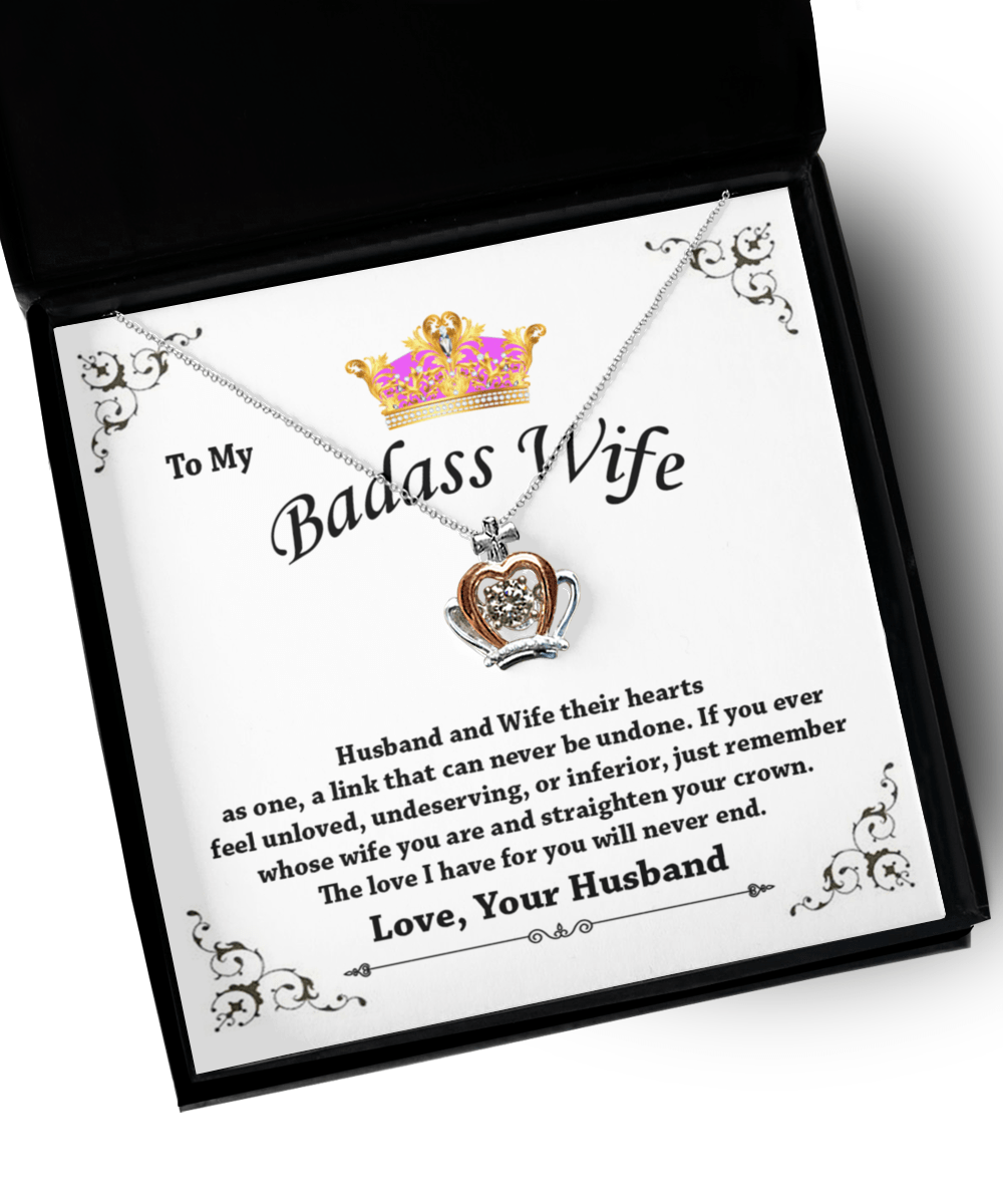 To My Badass Wife Sterling Silver Luxe Crown Crystal Pendant Necklace Gift for Wife Birthday, Wife Anniversary, Gift For Soulmate