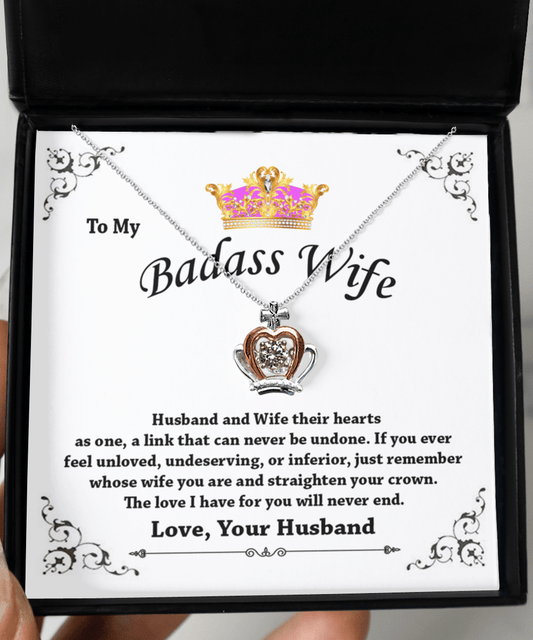 To My Badass Wife Crown Necklace  Handmade from .925 Sterling Silver